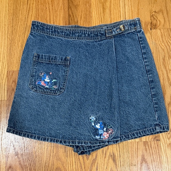 Disney Pants - Disney Denim Wrap Skort with Embroidered Mickey - Blue